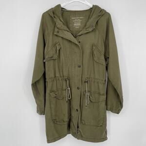 American Eagle Outfitters Utility Parka Jacket M Green Longline Hood Pockets Y2K